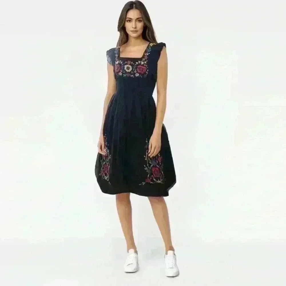 VTG Speed Control New York Black Embroidered Dress Women M - Picture 2 of 12